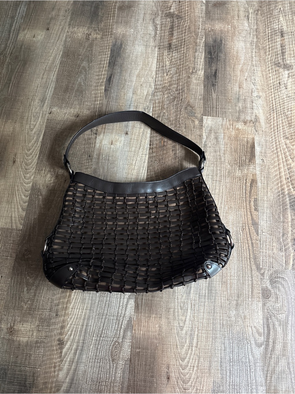 Talbots Dark Brown Woven Leather Hobo